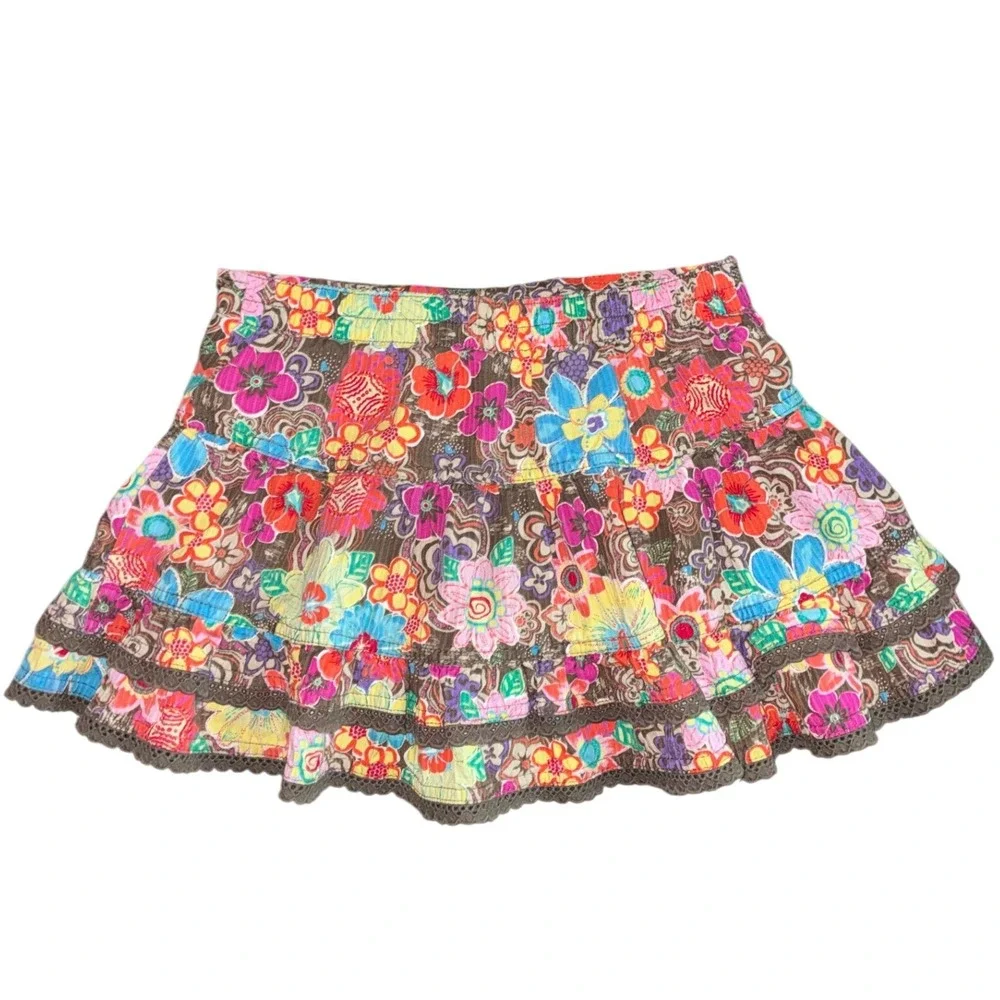 Childrens Place Girls Brown Floral Tiered Ruffle‎ Skort 6 Lace Trim Boho Kidcore